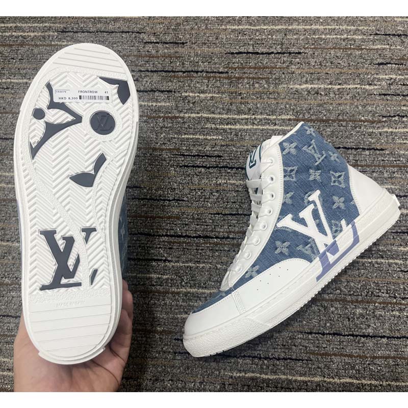 Louis Vuitton Unisex Charlie Sneaker Boot Blue Upcycled Monogram Denim Recycled Polyester