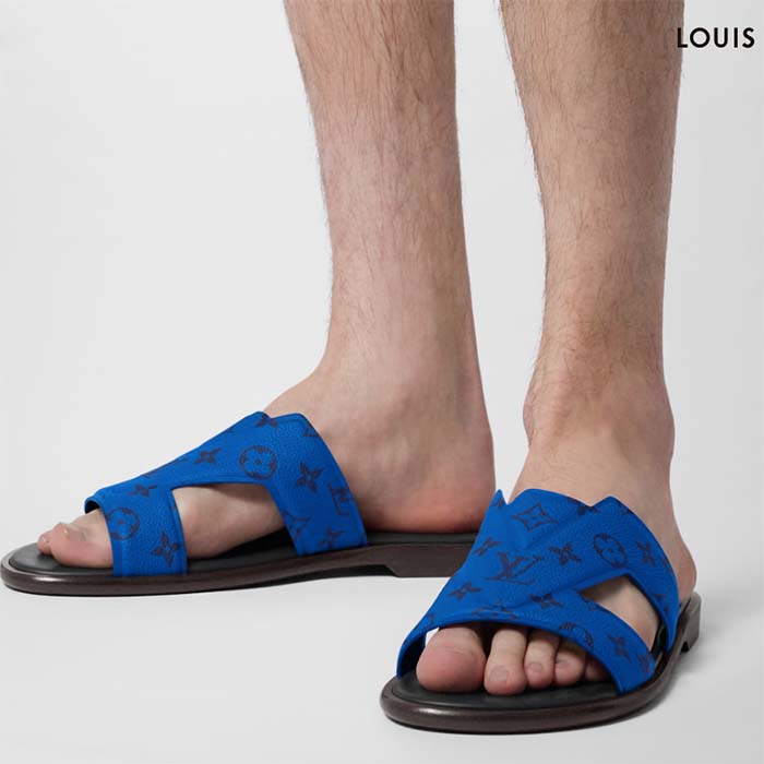 Louis Vuitton LV Unisex Oasis Mule Blue Monogram Grained Calf Leather Rubber