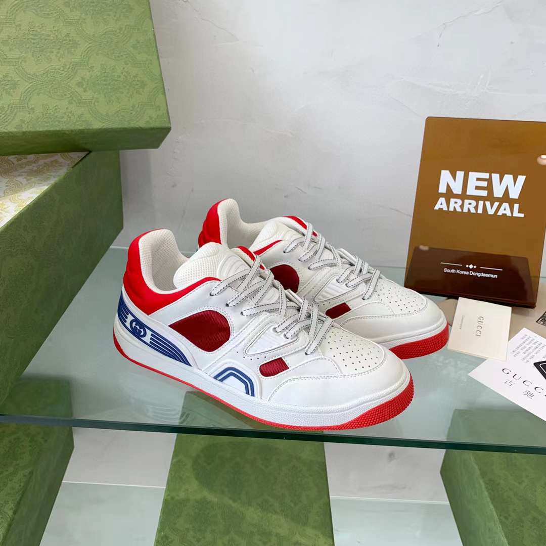 Gucci Unisex Gucci Basket Sneaker Red Mesh Rubber Sole Low 3.3 Cm Heel