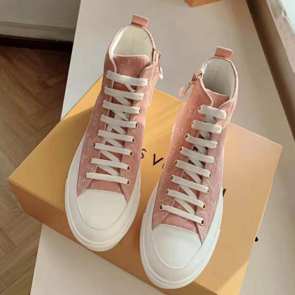 Louis Vuitton LV Women Stellar Sneaker Boot in Pink Monogram Denim