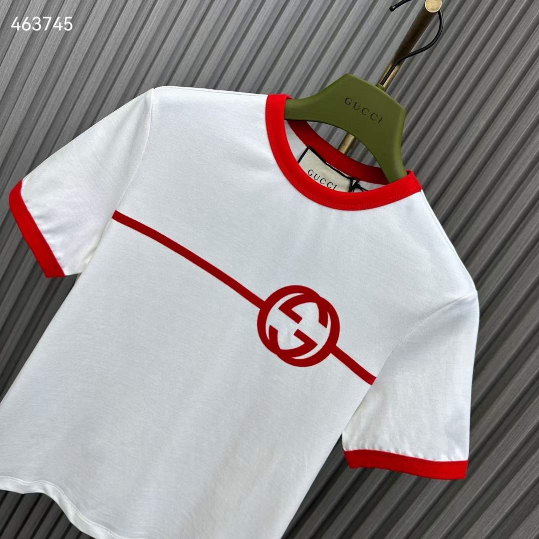 Gucci Men GG Cotton Jersey Printed T-Shirt Crewneck Short Sleeves White