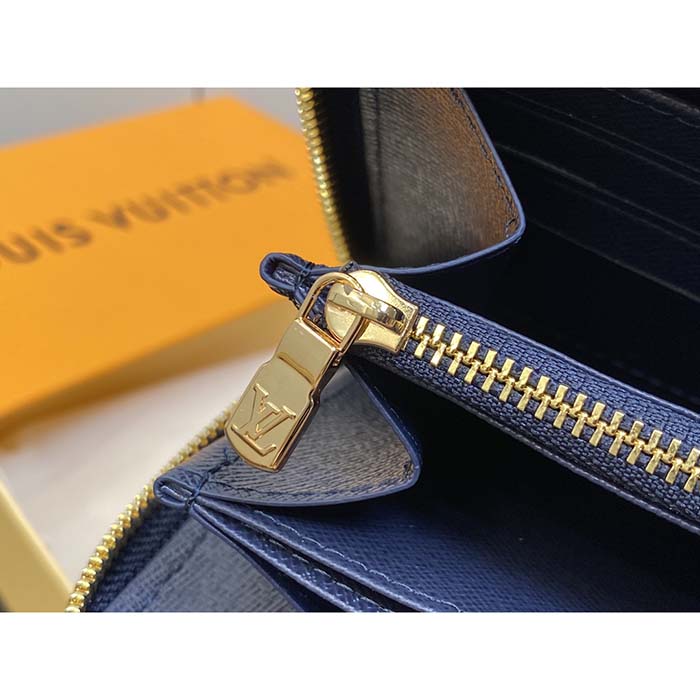 Louis Vuitton LV Unisex Zippy Wallet Blue Monogram Coated Canvas Cowhide Leather