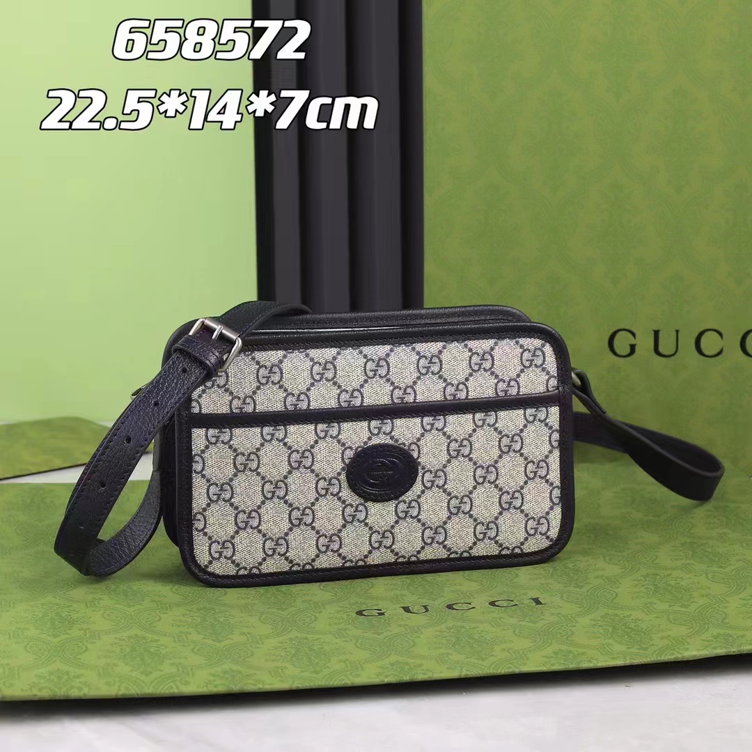 Gucci Unisex GG Shoulder Bag Beige Blue GG Supreme Canvas Interlocking G