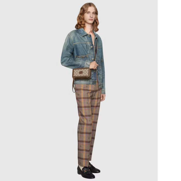 Gucci Unisex GG Mini Bag Interlocking G Beige Ebony GG Supreme Fabric