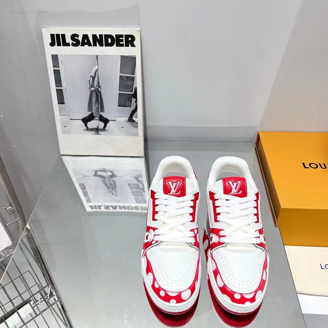 Louis Vuitton LV Unisex LV x YK LV Trainer Sneaker Red Calf Leather Rubber