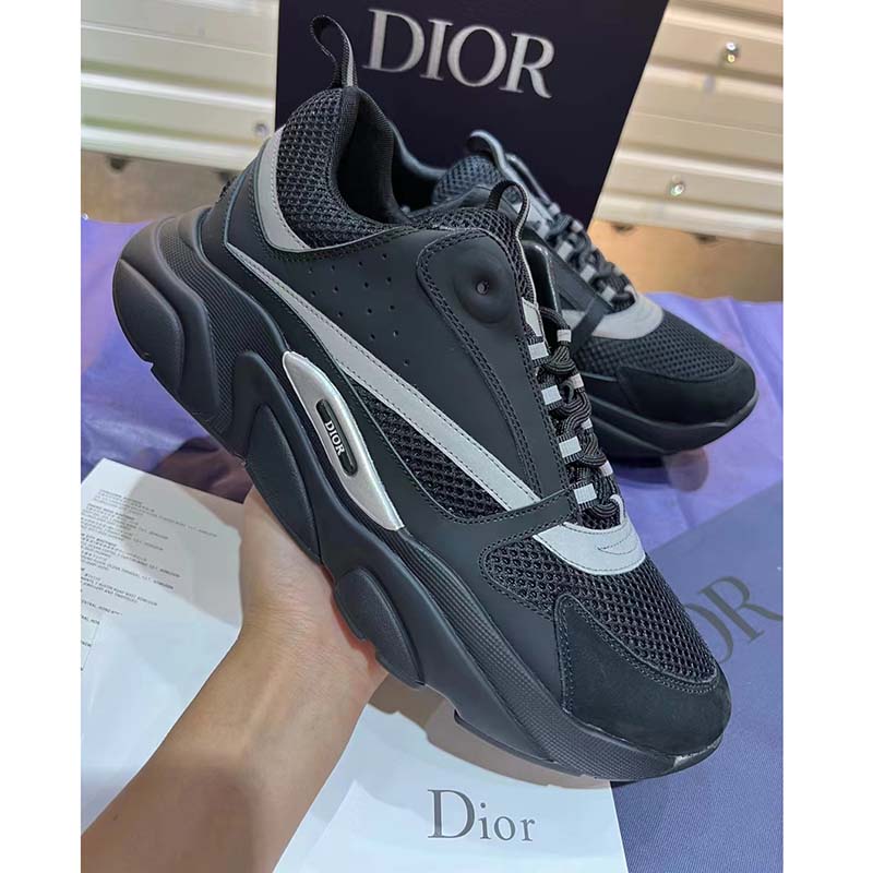 Dior Unisex Shoes CD B22 Sneaker Black Technical Mesh Smooth Calfskin