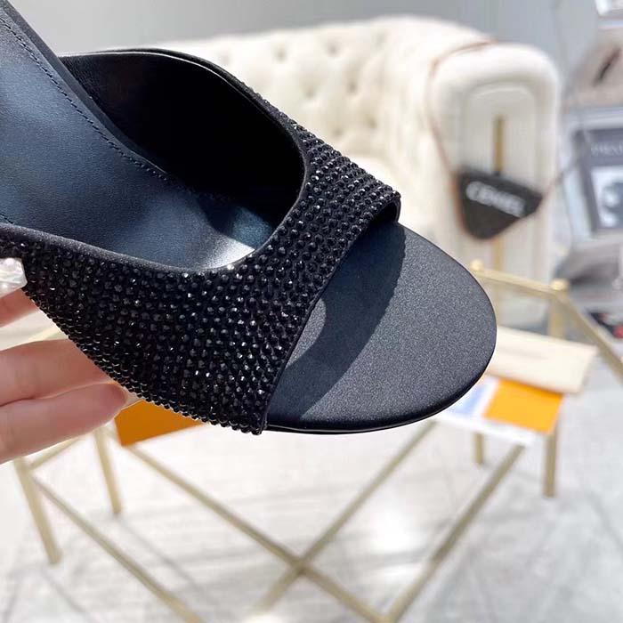 Louis Vuitton LV Women Super Mule Black Strass Leather Outsole 10 CM Heel