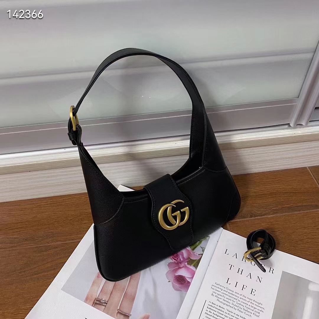 Gucci Women GG Aphrodite Small Shoulder Bag Black Soft Leather Shiny