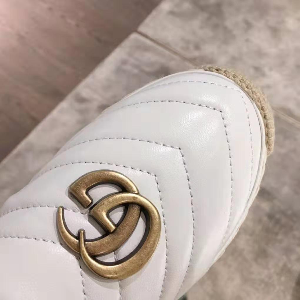 Gucci Women Leather Espadrille with Double G in Matelassé Chevron Leather-White
