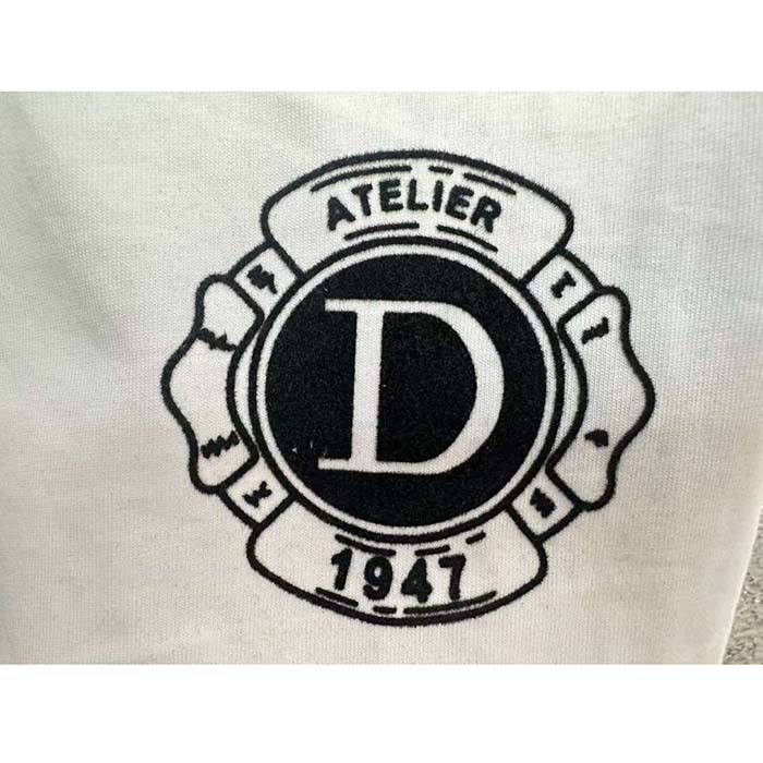 Dior CD Women T-Shirt Ecru Silk Cotton Jersey Ribbed Crew Neck