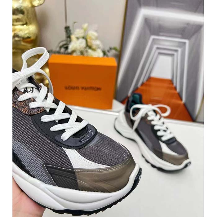 Louis Vuitton LV Unisex Run 55 Sneaker Black Mix Materials Lifted Rubber Outsole