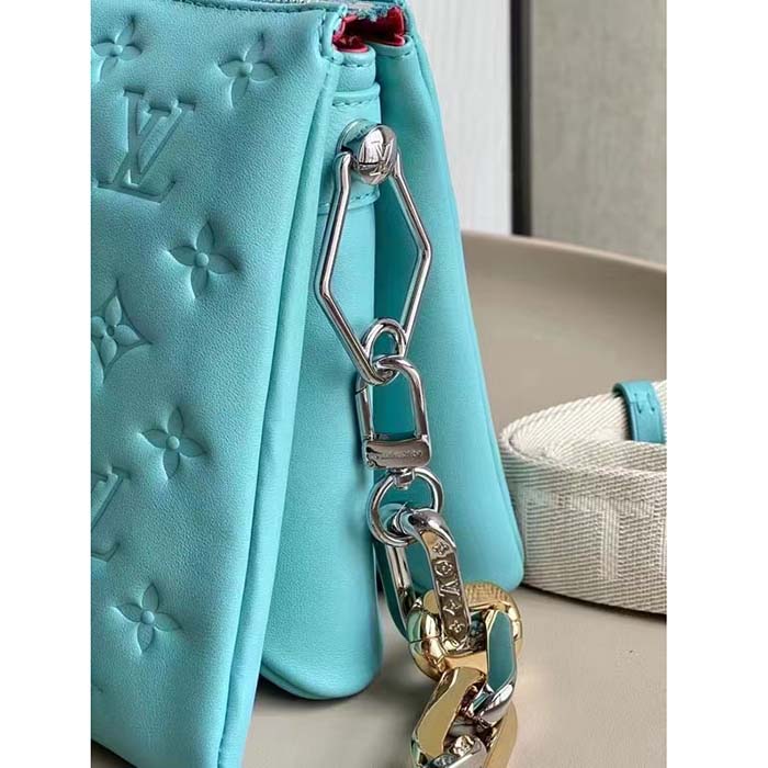Louis Vuitton LV Women Coussin PM Handbag Azure Blue Lambskin Calfskin Cowhide Leather
