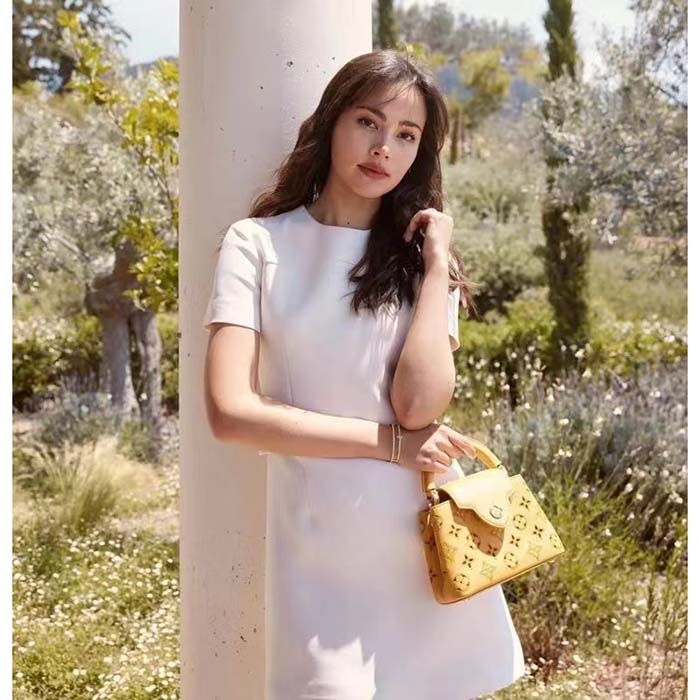 Louis Vuitton LV Women Capucines Mini Handbag Saffron Yellow Calfskin Leather Cowhide Lining