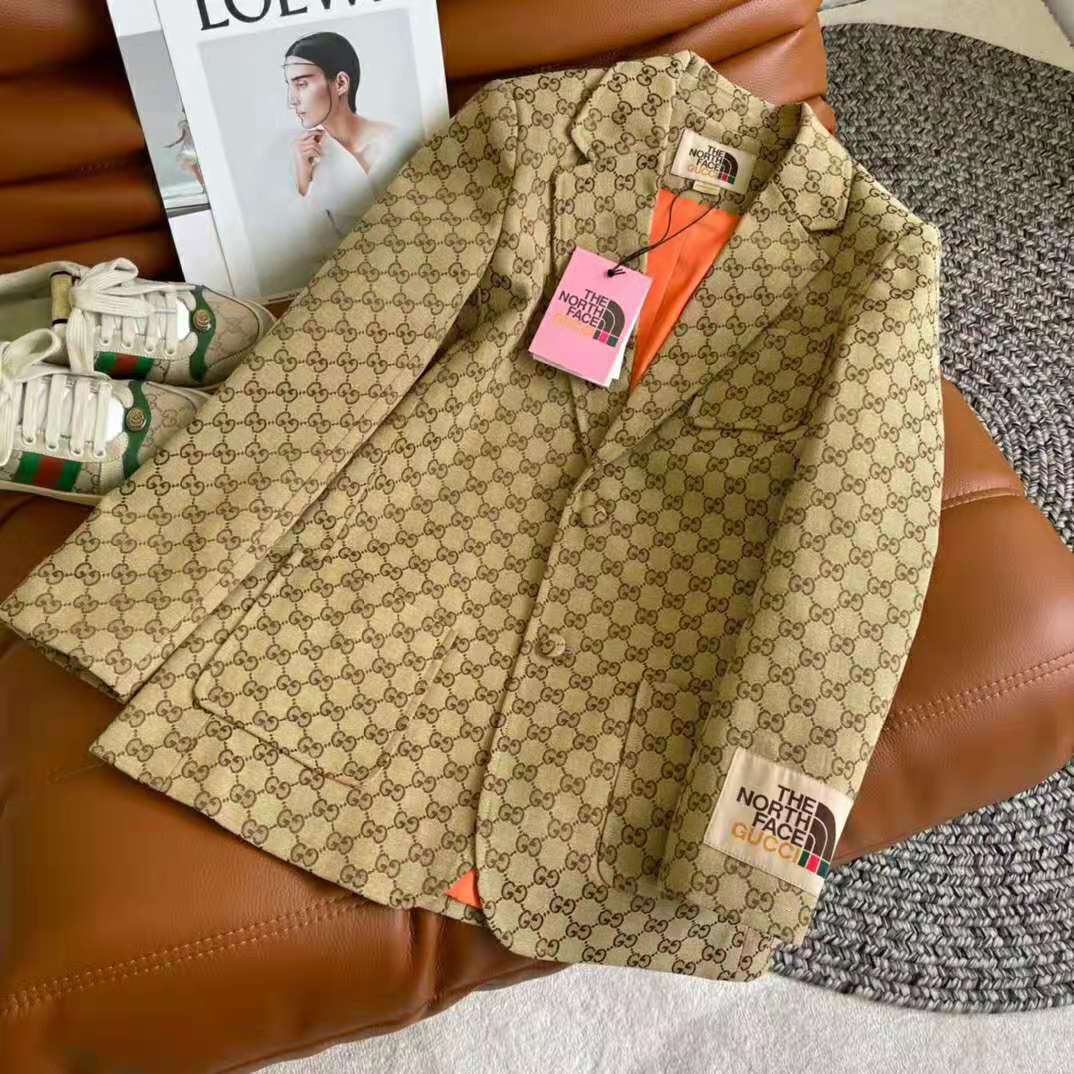 Gucci Women GG Canvas Jacket Camel/Ebony GG Cotton Canvas Full Canvas Construction