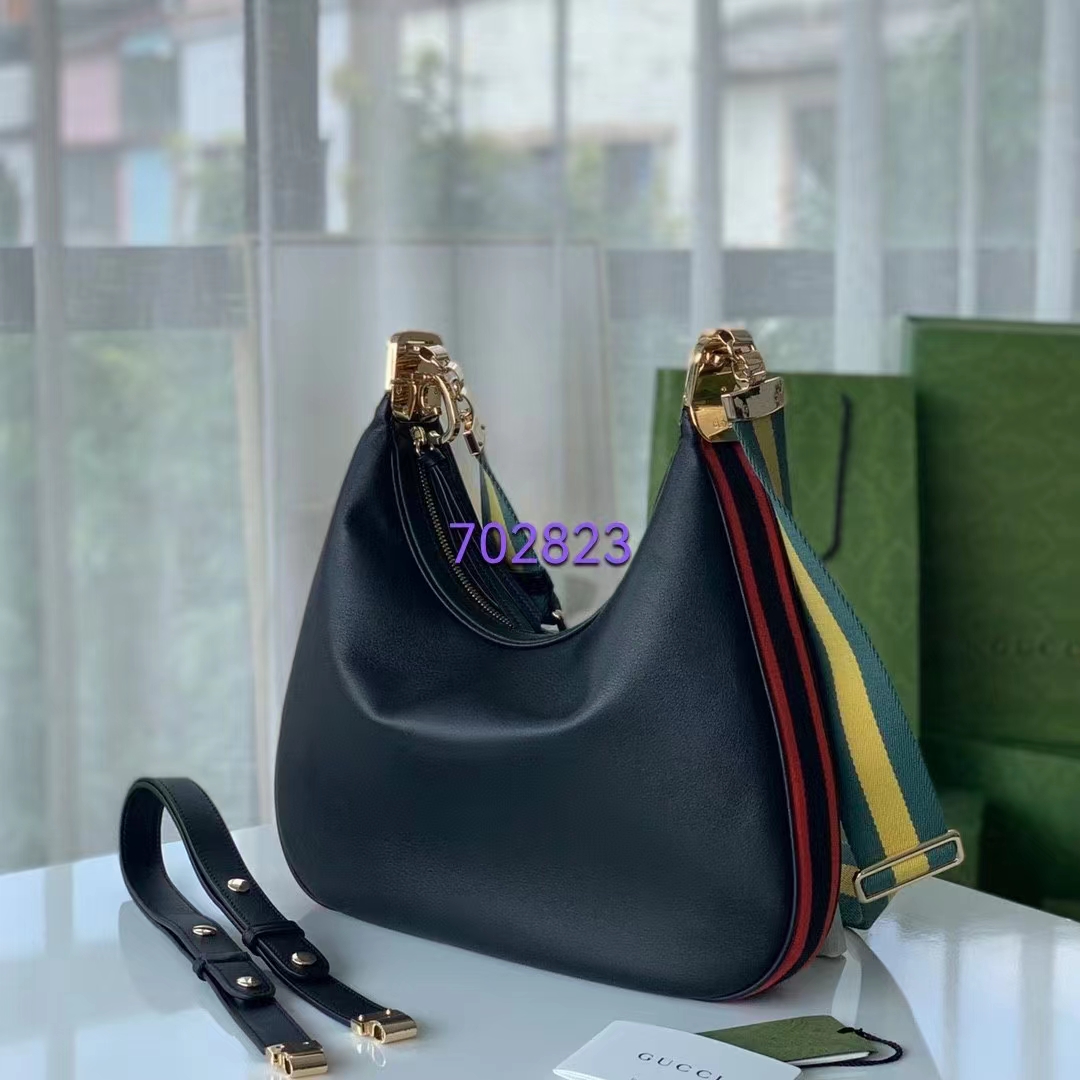 Gucci Women Attache Large Shoulder Bag Black Leather