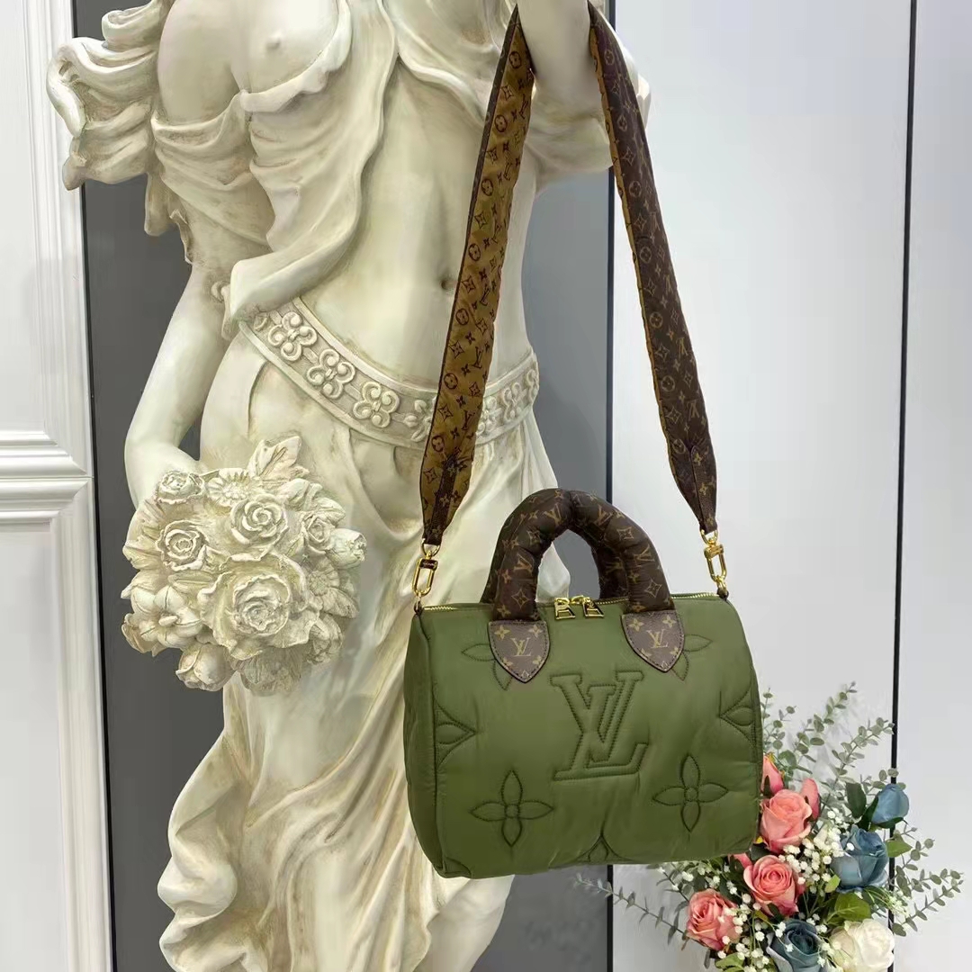 Louis Vuitton LV Women Speedy Bandoulière 25 Handbag Green Econyl Mini Monogram Canvas