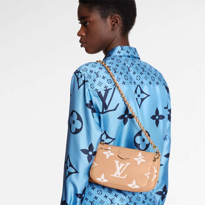 Louis Vuitton LV Women Multi Pochette Accessoires Beige Monogram Empreinte Embossed Grained Cowhide