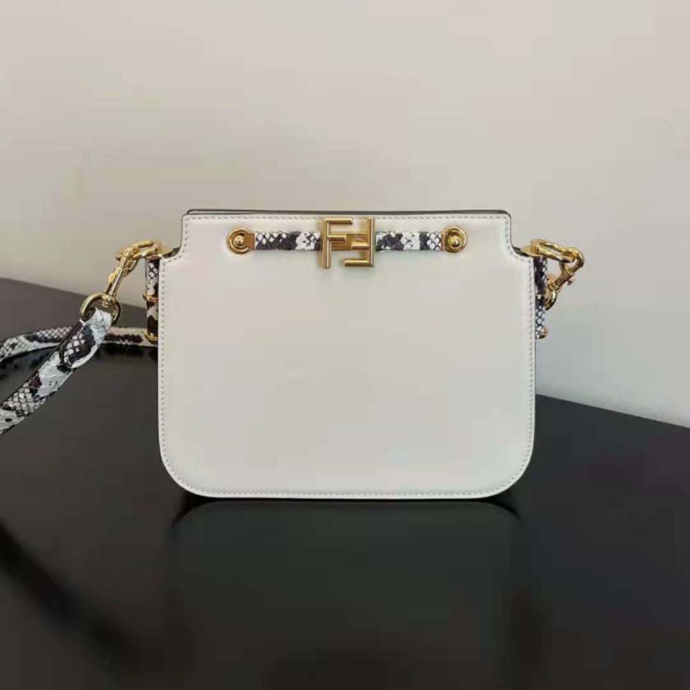 Fendi Women Touch White Leather Bag with Metal FF Clasp