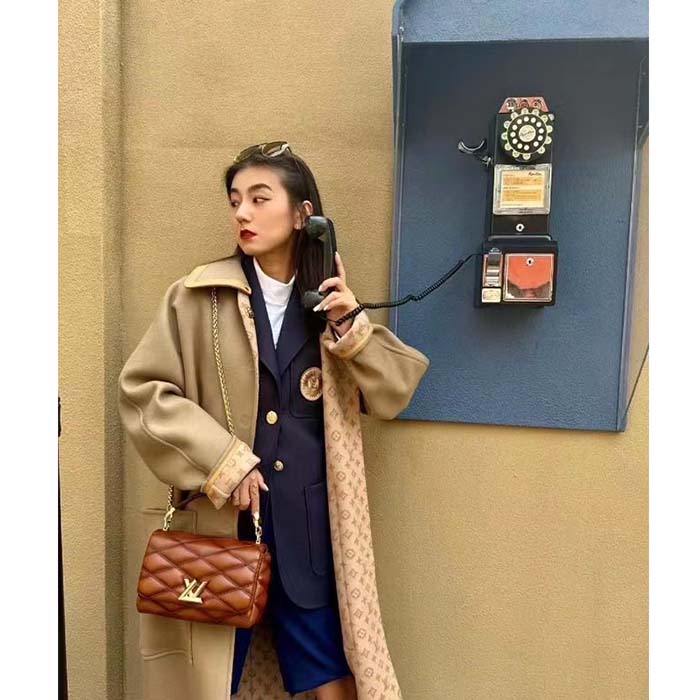 Louis Vuitton LV Women GO-14 MM Smoked Tan Lamb Leather Cowhide Leather