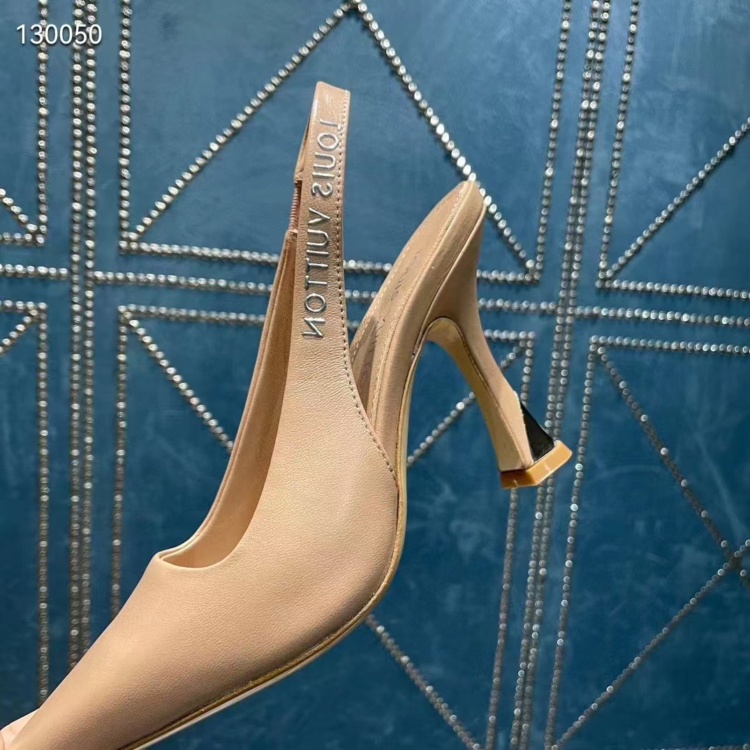 Louis Vuitton LV Women Sparkle Slingback Pump Nude Pink Calf Leather Elasticized 9.5 Cm Heel
