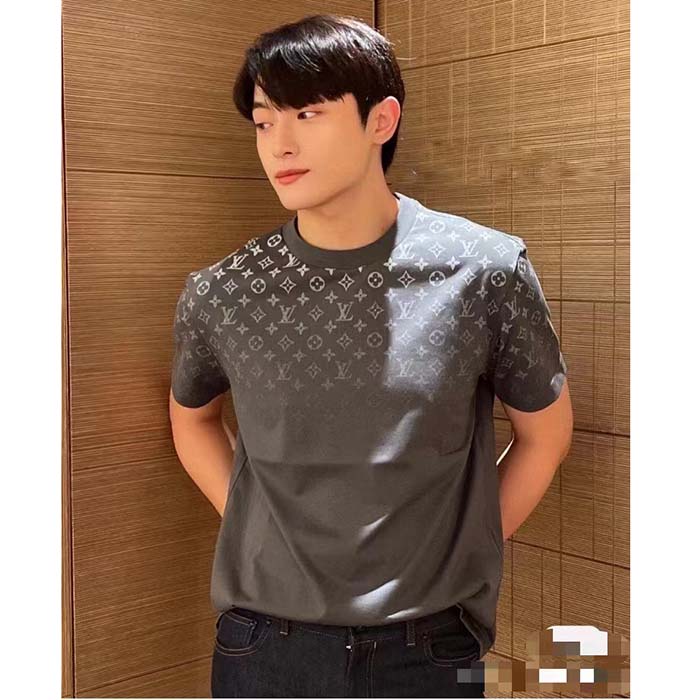 Louis Vuitton Men LV SKI Monogram Gradient Cotton T-Shirt Regular Fit Ribbed Neck Volcanic Ash