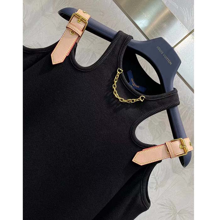 Louis Vuitton LV Women Eyelet Tab Dress Black Cotton Regular Fit Adjustable VVN Leather Tabs