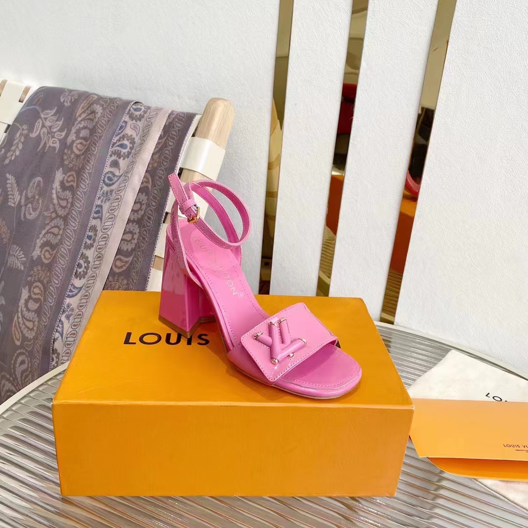 Louis Vuitton LV Women Shake Sandal Pink Patent Calf Leather 9.5 Cm Heel