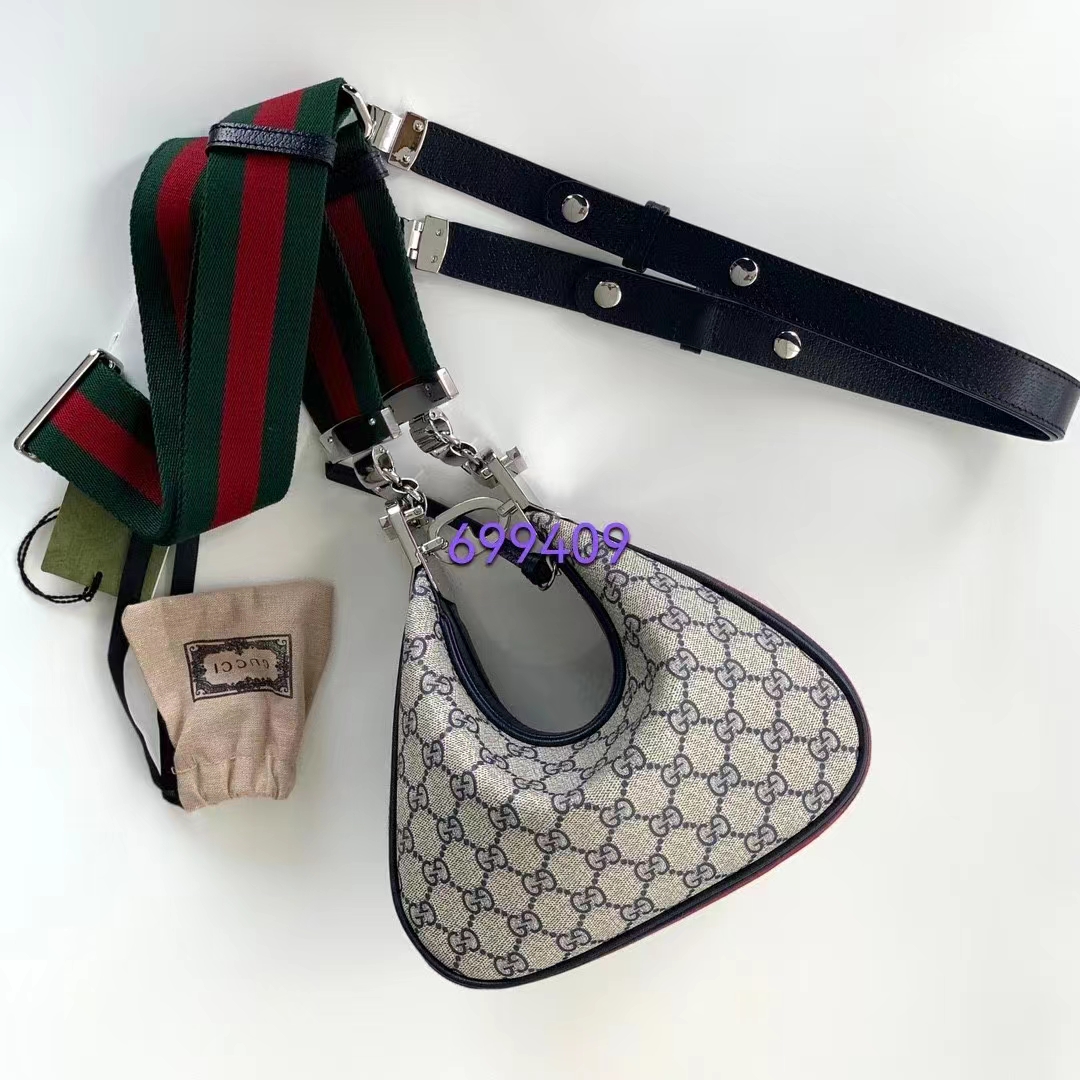 Gucci Women Attache Small Shoulder Bag Beige Blue GG Supreme Canvas