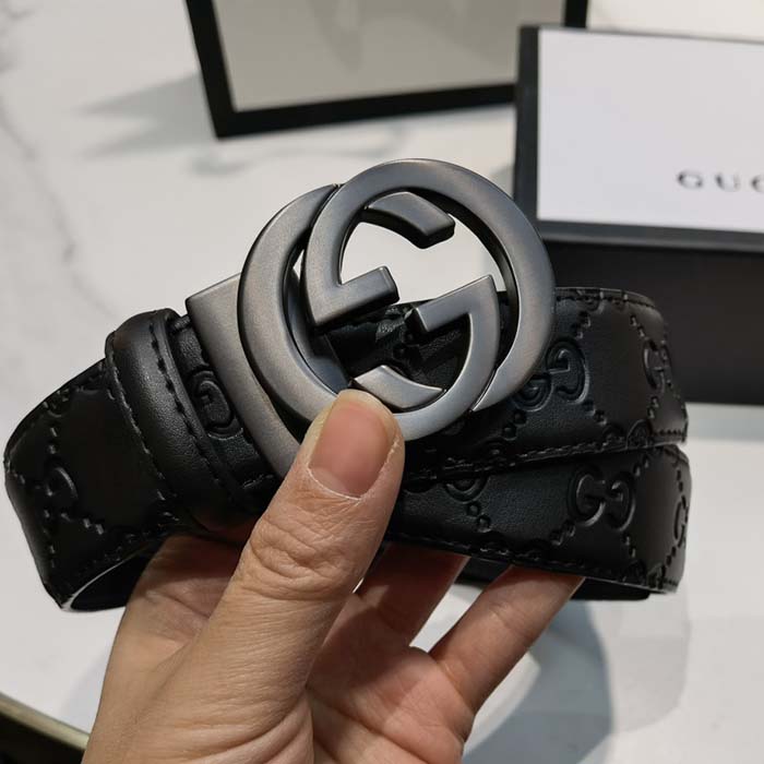 Gucci Unisex GG Marmont Belt Black Leather Double G Black Buckle