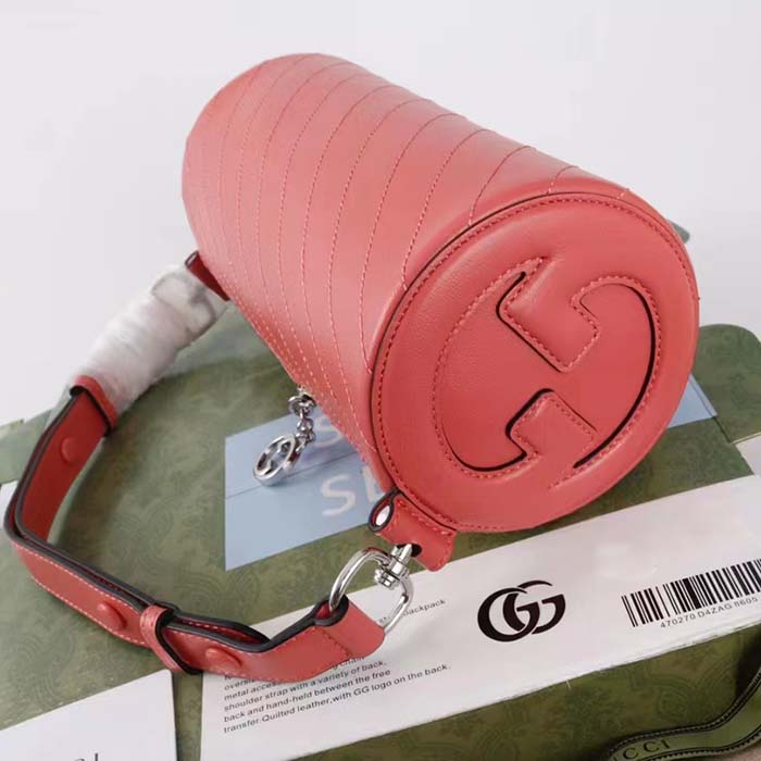 Gucci Women GG Blondie Mini Shoulder Bag Round Interlocking G Pink Leather