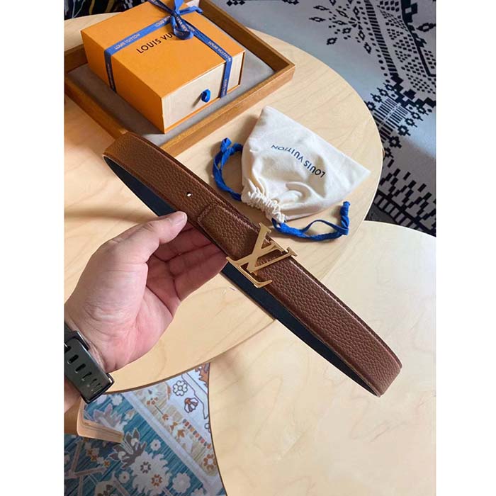 Louis Vuitton Unisex LV Heritage 35 MM Reversible Belt Cognac Black Leather