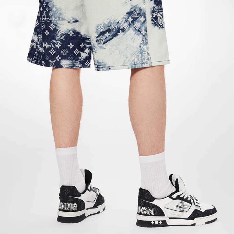 Louis Vuitton Unisex LV Trainer Sneaker Black Monogram Denim Rubber Outsole Flowers