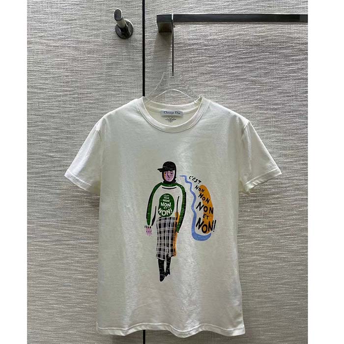Dior Men CD ‘C’est Non Non Non Et Non’ T-Shirt Ecru Cotton Jersey Linen