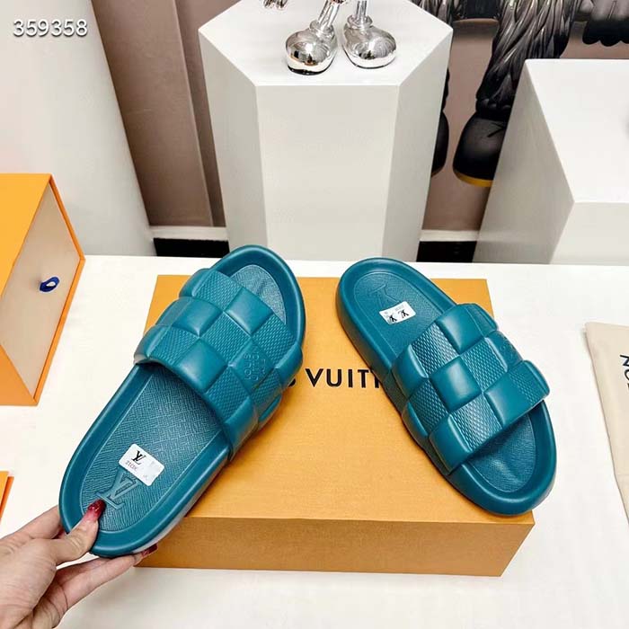 Louis Vuitton LV Unisex Waterfront Mule Lagoon Blue Maxi Damier Rubber Waterproof Rubber