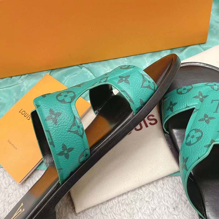 Louis Vuitton LV Unisex Oasis Mule Eclipse Green Monogram Grained Calf Leather Rubber