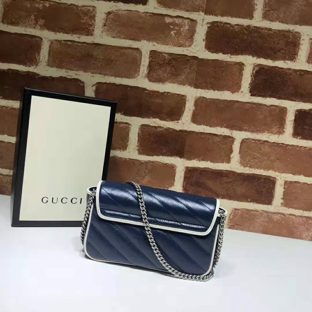 Gucci GG Women GG Marmont Super Mini Bag in Blue Diagonal Matelassé Leather