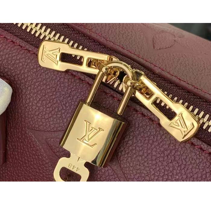 Louis Vuitton LV Women Speedy Bandoulière 25 Wine Red Monogram Empreinte Embossed Grained Cowhide Leather