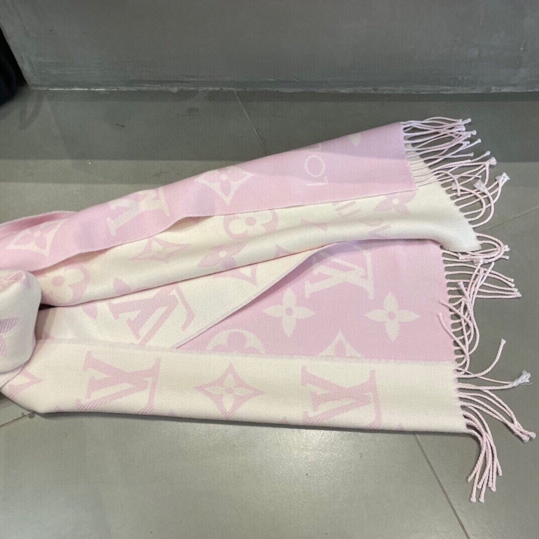 Louis Vuitton LV Women Essential Scarf Pink Wool Jacquard Weave Monogram Pattern
