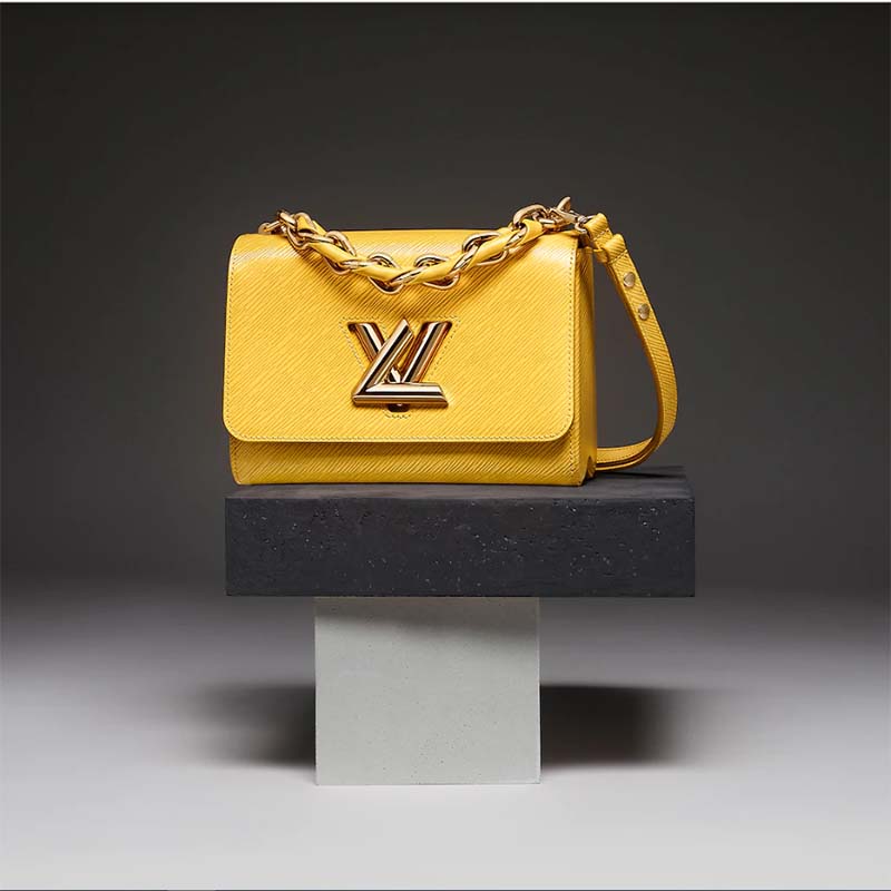 Louis Vuitton LV Women Twist MM Handbag Sunflower Yellow Epi Grained Cowhide Leather