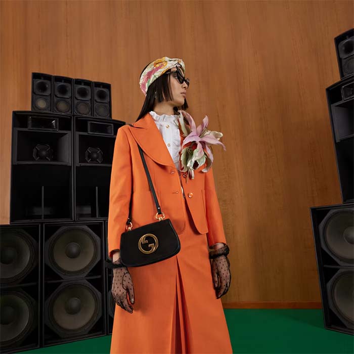 Gucci Women GG Blondie Mini Bag Black Leather Round Interlocking G