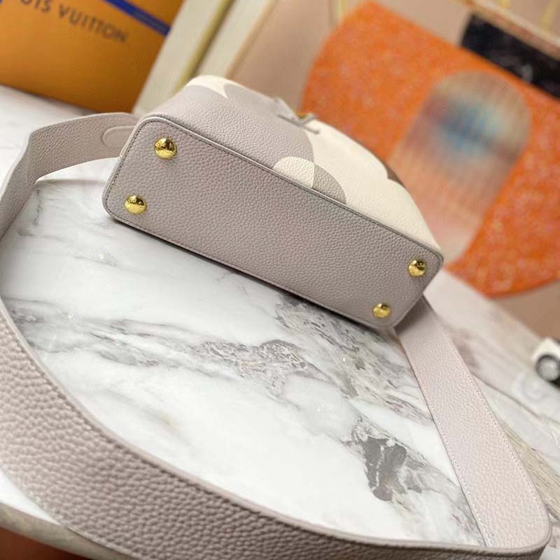 Louis Vuitton LV Women Capucines BB Gray Crème Taurillon Cowhide Leather