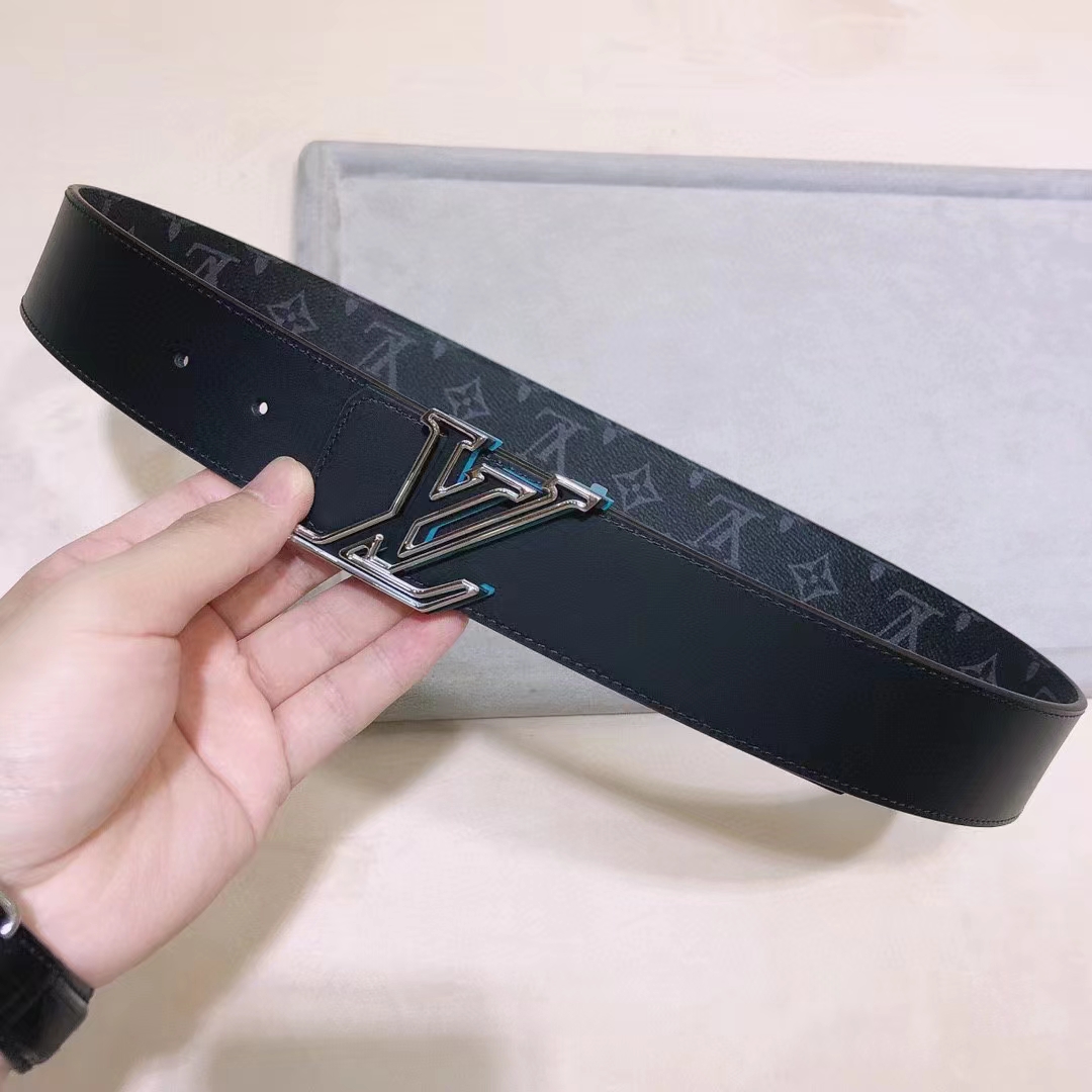 Louis Vuitton Unisex LV Speed 40mm Reversible Belt Turquoise Blue Monogram Eclipse Coated Canvas Leather