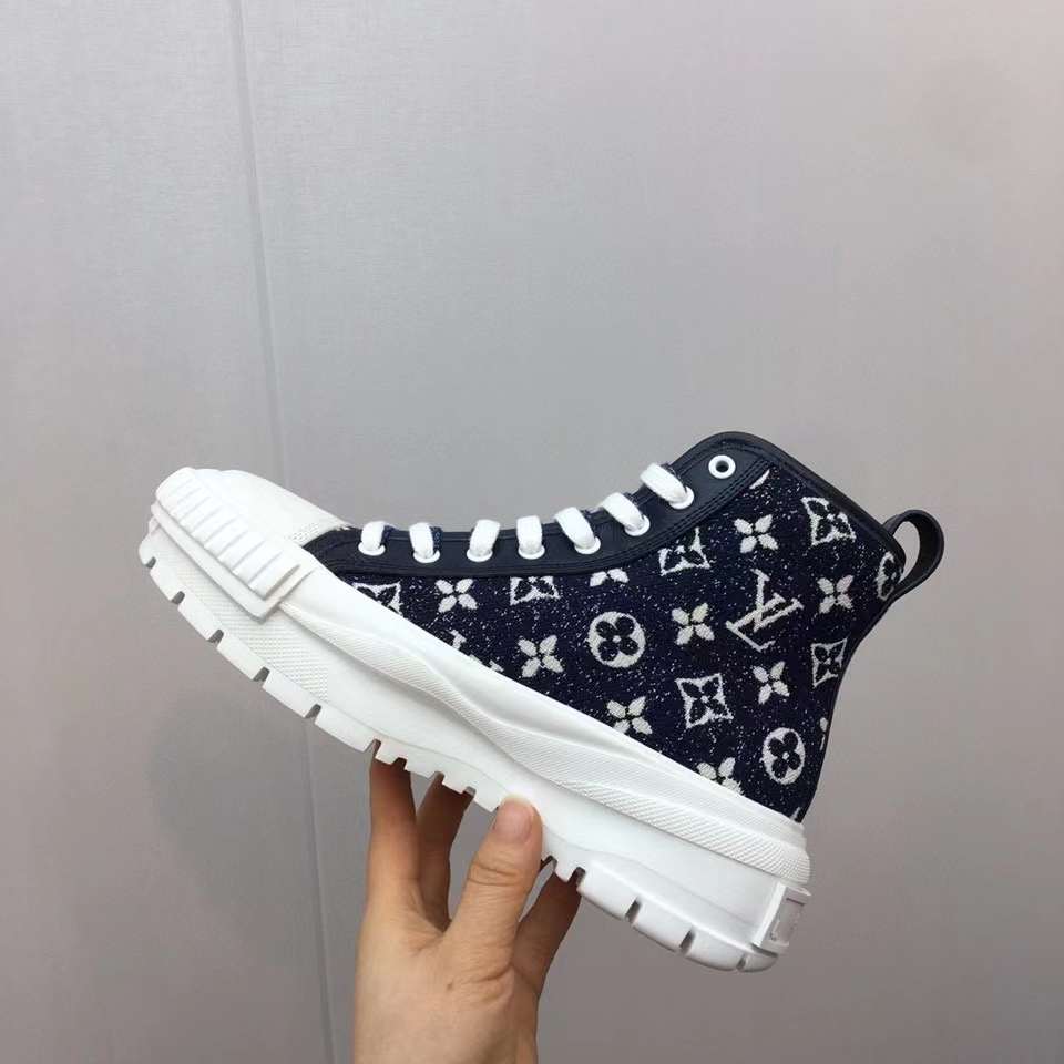Louis Vuitton Unisex LV Squad Sneaker Boot Navy Blue Monogram Denim Circle