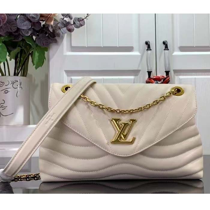 Louis Vuitton LV Women New Wave Chain Bag GM Ivory Quilted Smooth Calf Leather