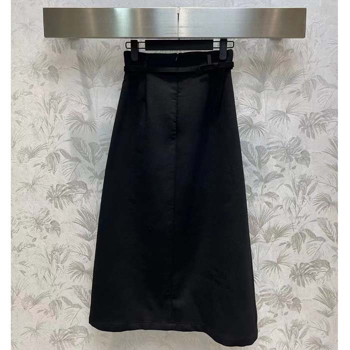 Dior Women CD Mid-Length Straight-Cut Skirt Black Wool Silk