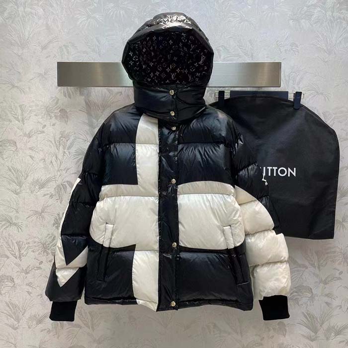 Louis Vuitton Women LV SKI Abstract Monogram Flower Puffer Jacket Black White