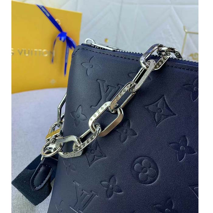 Louis Vuitton LV Women Coussin PM Handbag Marine Blue Monogram Embossed Puffy Lambskin Calfskin Leather