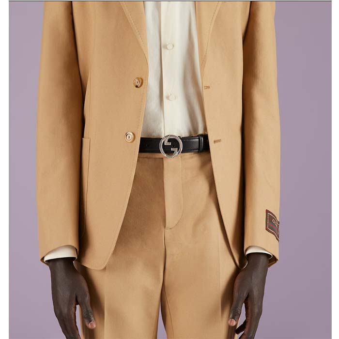 Gucci Unisex Blondie Belt Black Leather Round Interlocking G Buckle 3 CM Width