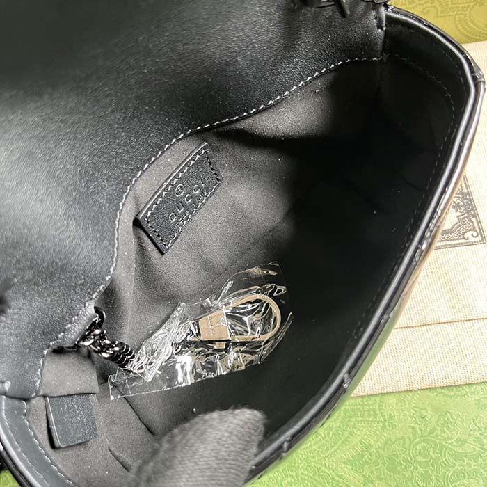Gucci Women GG Marmont Patent Super Mini Bag Black Matelassé Chevron Leather