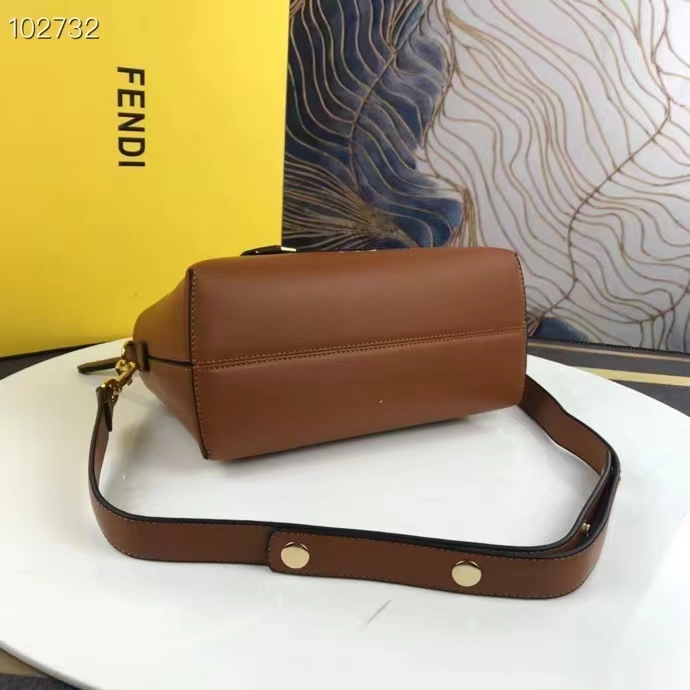 Fendi FF Women By The Way Medium Light Brown Leather Elaphe Boston Bag